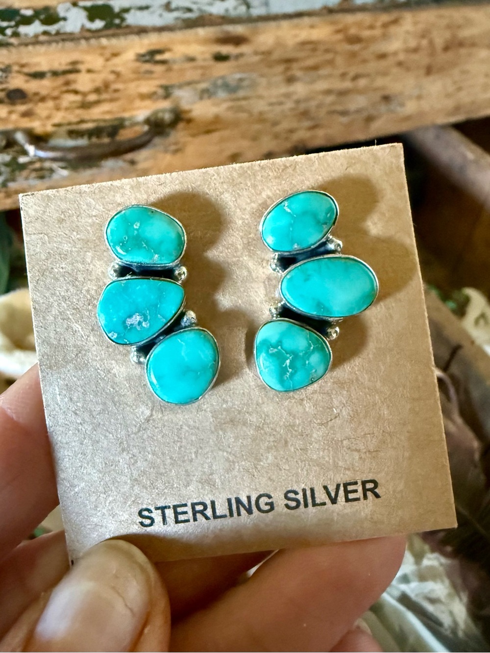 Emerald Valley Turquoise Sterling Silver Triple Stone Earrings